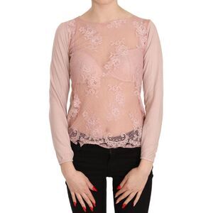 PINK MEMORIES Pink Lace See Through Long Sleeve Top Women's Blouse